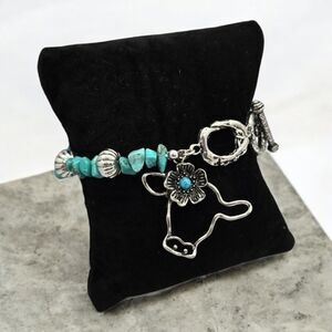 Highland Cow Turquoise Western Charm Bracelet Beaded Cowgirl Bohemian Heifer